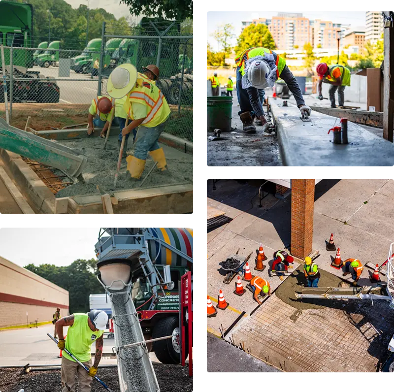 collage of 4 images of pave america employees on concrete projects
