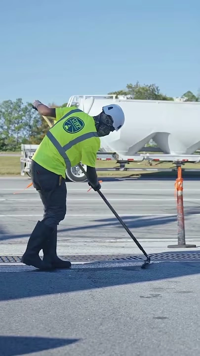 pave america employee spreading sealcoat